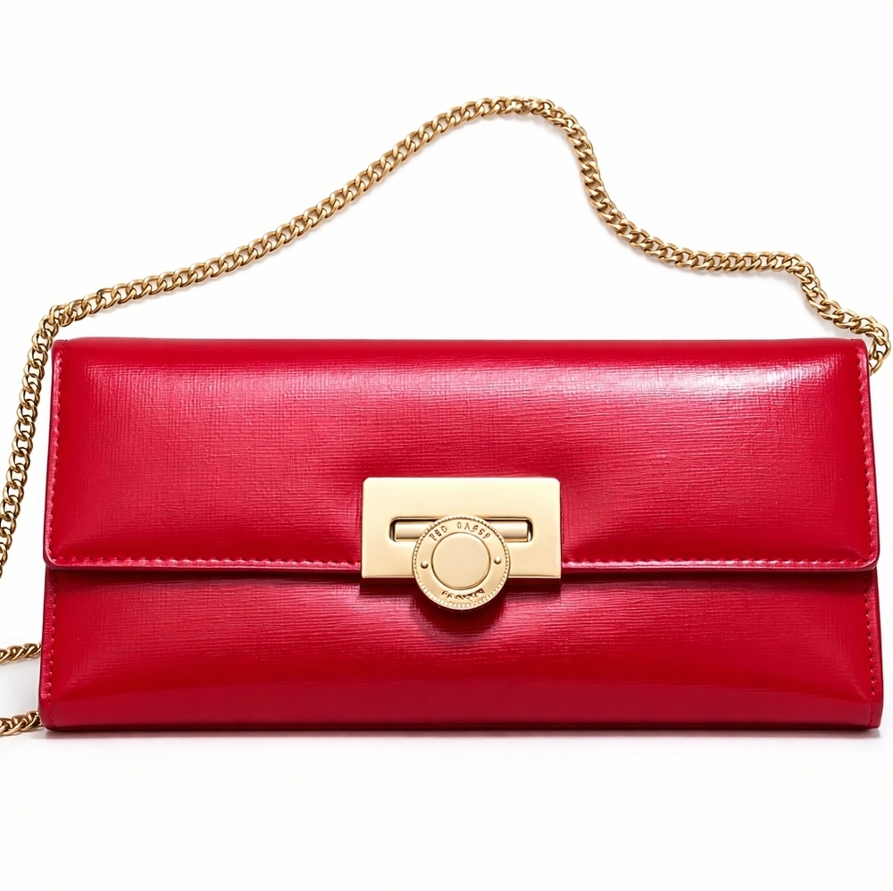 🆕️Ted Baker Red Patent Leather Gold Chain Clutch Crossbody